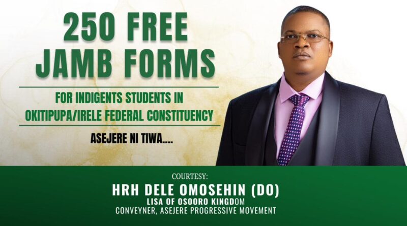 Dele Omosehin Distributes 250 Free 2026 JAMB Forms to Indigent Students in Okitipupa/Irele