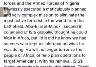 ISIS Deputy Commander Killed in Joint US-Nigerian Operation, Trump Claims